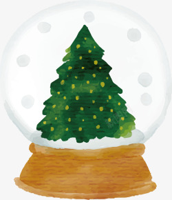 水彩圣诞树水晶球矢量图素材