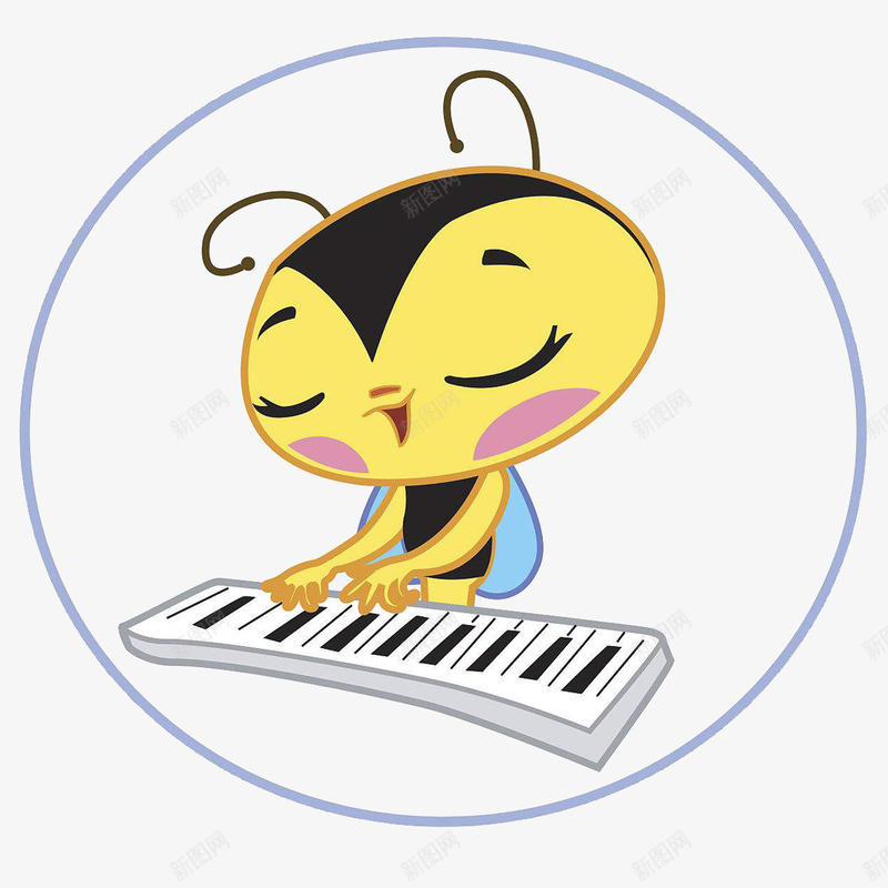 手绘弹钢琴的小蜜蜂png免抠素材_新图网 https://ixintu.com 卡通 卡通小蜜蜂 圆环 小蜜蜂弹钢琴 弹钢琴的小蜜蜂 琴键