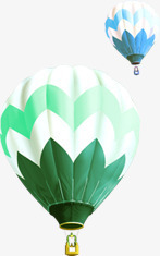 蓝绿色条纹清新热气球素材