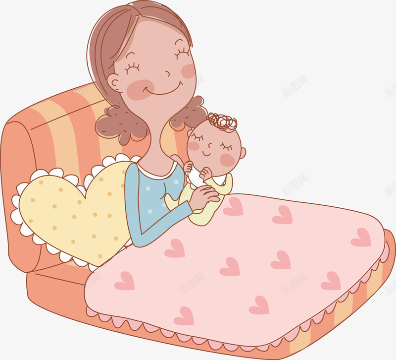 妈妈和宝贝png免抠素材_新图网 https://ixintu.com 卡通人物 妈妈宝贝 婴儿 母亲 睡觉