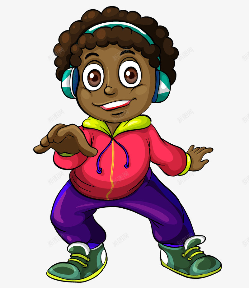 卡通听音乐的黑人小孩子png免抠素材_新图网 https://ixintu.com PNG 卡通 听音乐 小孩子 耳机 黑人