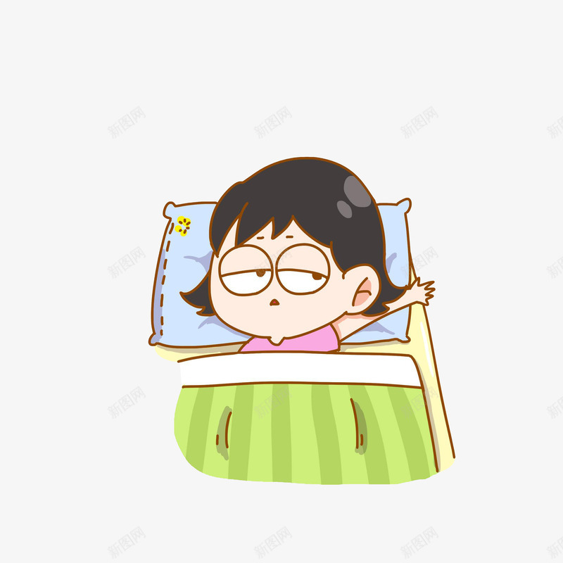 卡通床上睡眼朦胧的女孩png免抠素材_新图网 https://ixintu.com 伸出手 卡通女孩 睡眼朦胧 躺着的小孩