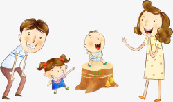 陪伴小孩卡通一家人高清图片