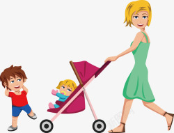 推车的妈妈散步的妈妈和孩子高清图片