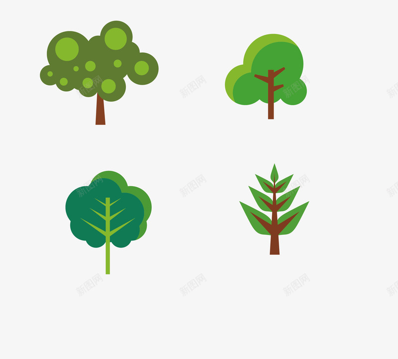 树的集合png免抠素材_新图网 https://ixintu.com 卡通书 各种类型的树 矢量树 矢量树素材 绿色的大树
