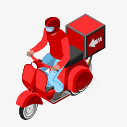 红色摩托快递送货员素材