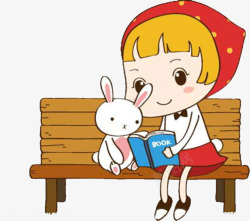 卡通木凳坐在板凳看书的小女孩高清图片