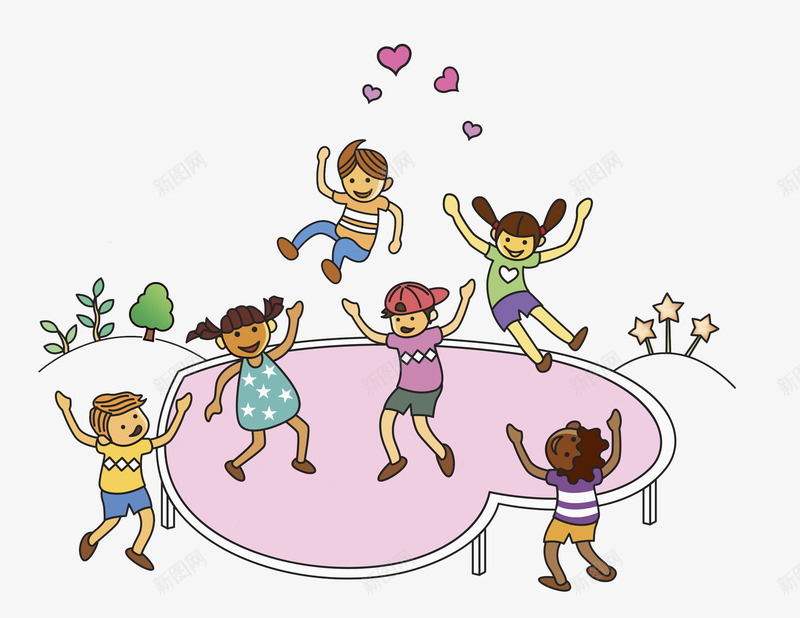 高兴地孩子png免抠素材_新图网 https://ixintu.com 卡通 小孩 开心的 弹跳床 心形 粉色的 蹦蹦床 高兴地