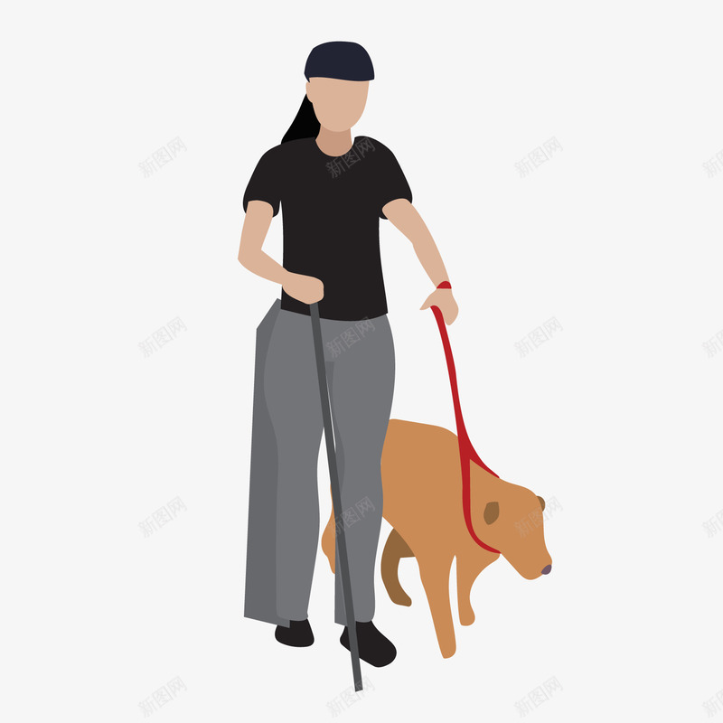 牵着导盲犬的盲人女孩png免抠素材_新图网 https://ixintu.com 卡通人物 卡通女孩 卡通盲人 导盲犬 残疾人 背景装饰