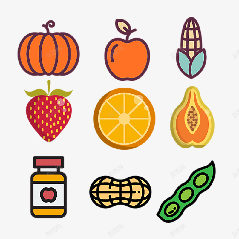 水果和蔬菜的图标png_新图网 https://ixintu.com 健康 图标 柠檬 橘子 水果 水果和蔬菜的图标 番茄 苹果 草莓 菠萝 葡萄 蔬菜 食品