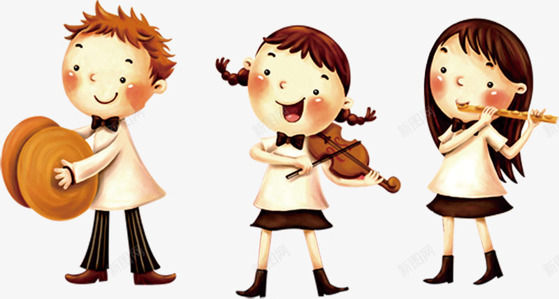 三个小孩在演奏png免抠素材_新图网 https://ixintu.com 乐器 卡通小孩 演奏 笛子