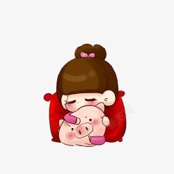 抱着猪抱着猪抱枕蜷缩睡觉的女孩高清图片