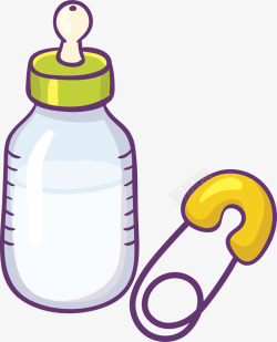 奶瓶彩色别针卡通可爱婴儿用品设矢量图素材