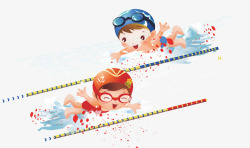 卡通小孩游泳素材