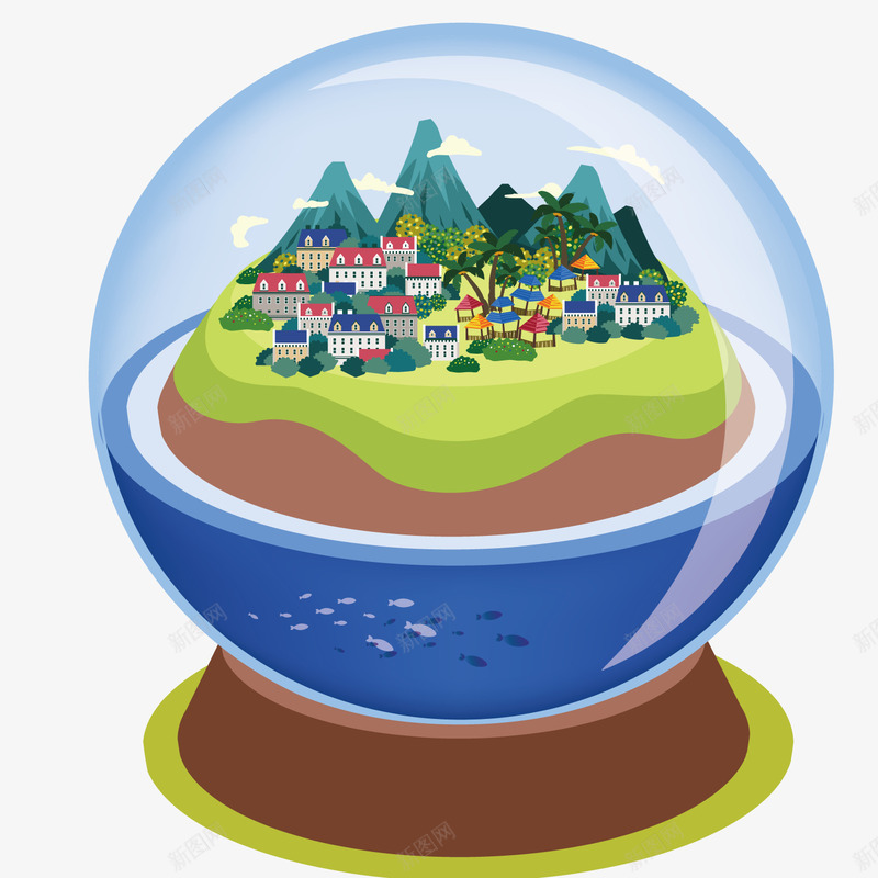 水晶球里的村庄png免抠素材_新图网 https://ixintu.com 创意 村庄 水晶球 设计