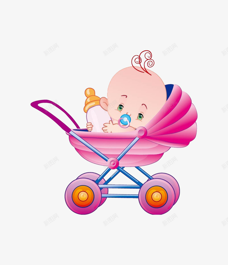 婴儿推车png免抠素材_新图网 https://ixintu.com 卡通 可爱 婴儿用品 推车 粉色