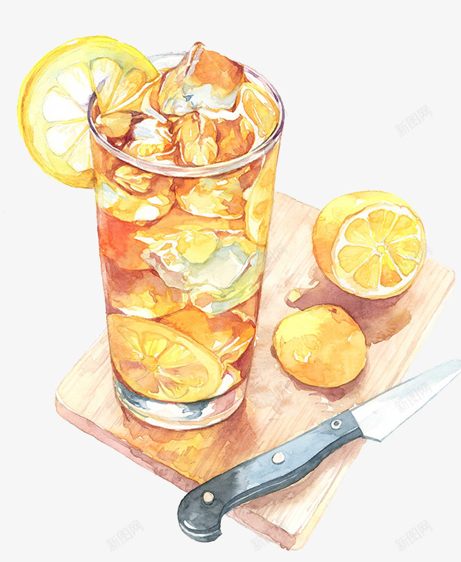 水彩柠檬冰png免抠素材_新图网 https://ixintu.com 夏天 柠檬冰 水彩 甜 生活 苦 记录 辣 酸 食物