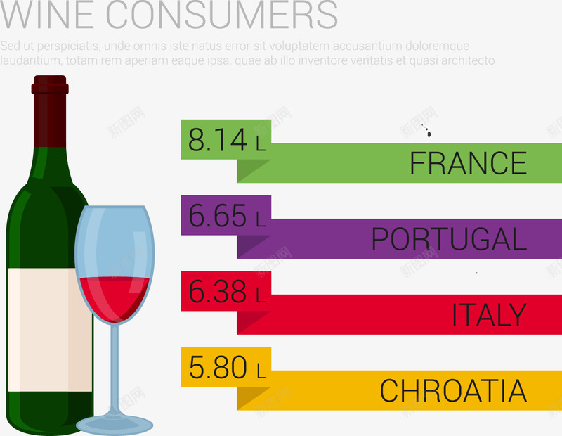 葡萄酒的消费者信息图png免抠素材_新图网 https://ixintu.com 信息图表 彩色信息图表 数据信息图表 红酒 葡萄酒 高脚杯