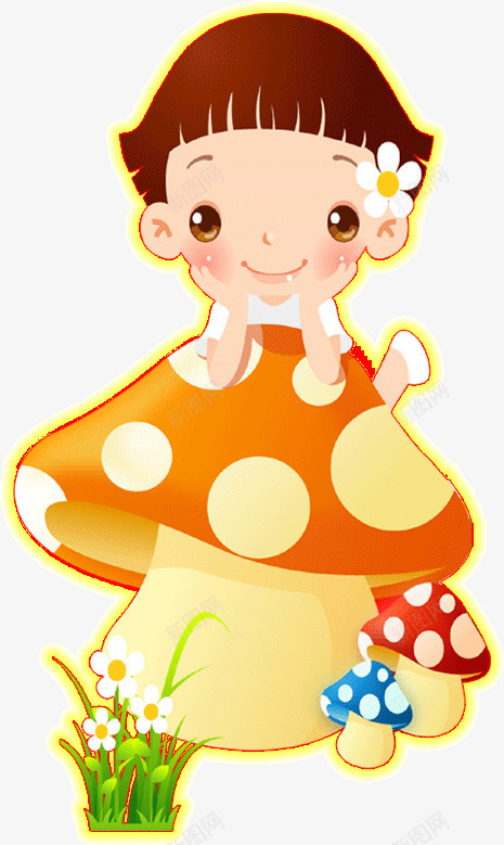 卡通蘑菇小孩png免抠素材_新图网 https://ixintu.com 卡通 小孩 蘑菇