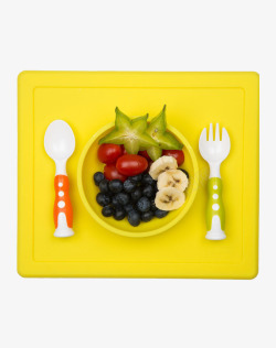 硅胶餐盘儿童硅胶碗餐垫碗黄色高清图片