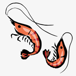 红色胡须红色水墨大虾简图高清图片