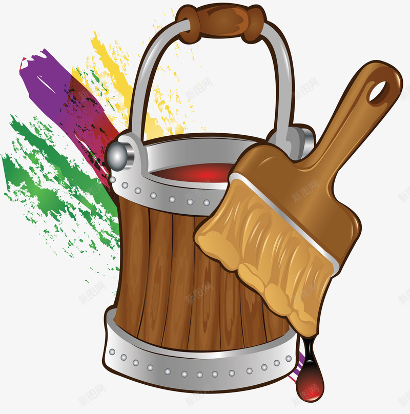 油漆桶刷子png免抠素材_新图网 https://ixintu.com 刷子 刷油漆 彩色泼墨 油漆 油漆刷 油漆桶