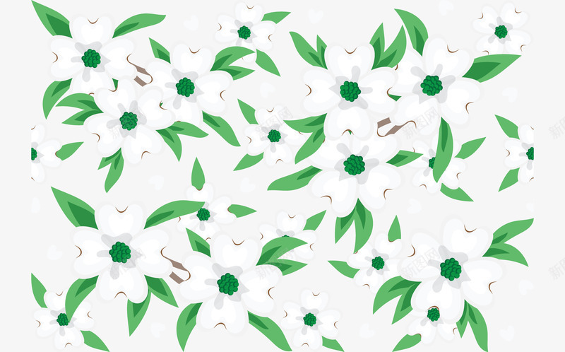 彩绘花朵无缝背景图png免抠素材_新图网 https://ixintu.com 彩绘 植物 白色 绿色树叶 花朵 花瓣 花蕊