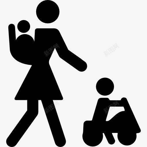 母亲与婴儿背在背上和其他的孩子在车图标png_新图网 https://ixintu.com 人 孩子 宝贝 家庭 熟悉 组 背 背着孩子 车