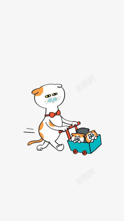 推车的妈妈推着小宝宝的猫咪妈妈卡通图高清图片