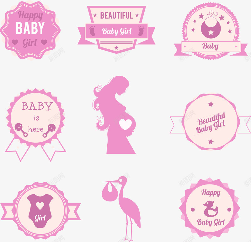 粉色迎婴元素标签png免抠素材_新图网 https://ixintu.com 婴儿 孕妇 标签 粉色 迎婴 送子鹤