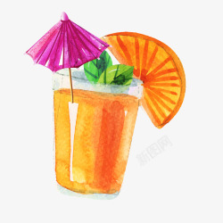 卡通水彩手绘橙汁饮品矢量图素材