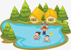 河塘里游泳的小孩素材
