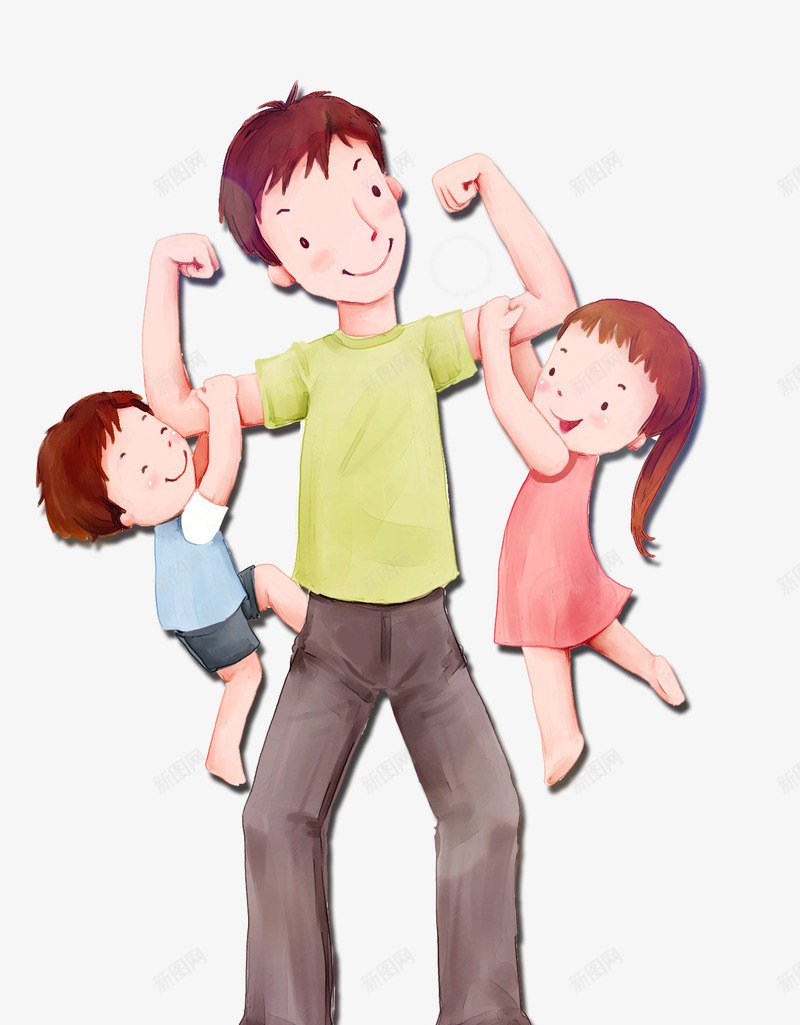 手绘父亲和孩子png免抠素材_新图网 https://ixintu.com 小孩子 手绘人物 父亲和孩子
