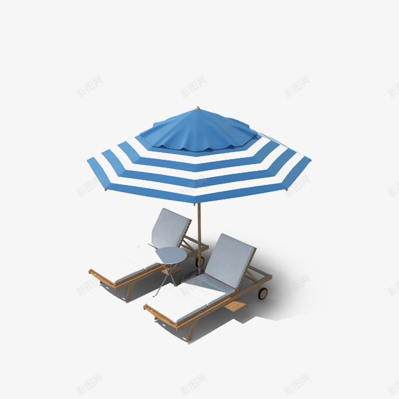 沙滩椅子png免抠素材_新图网 https://ixintu.com 伞 椅子 沙滩 蓝色条纹