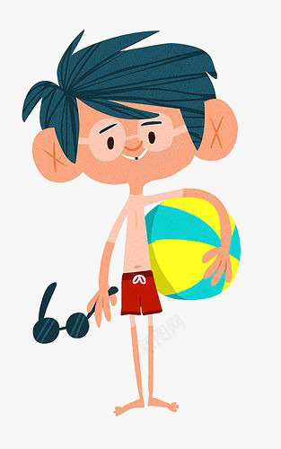 沙滩上的小男孩png免抠素材_新图网 https://ixintu.com 儿童 卡通小孩 卡通男孩 去游泳 可爱 小孩 带眼镜男孩 拍皮球 沙滩 沙滩皮球 泳裤 球
