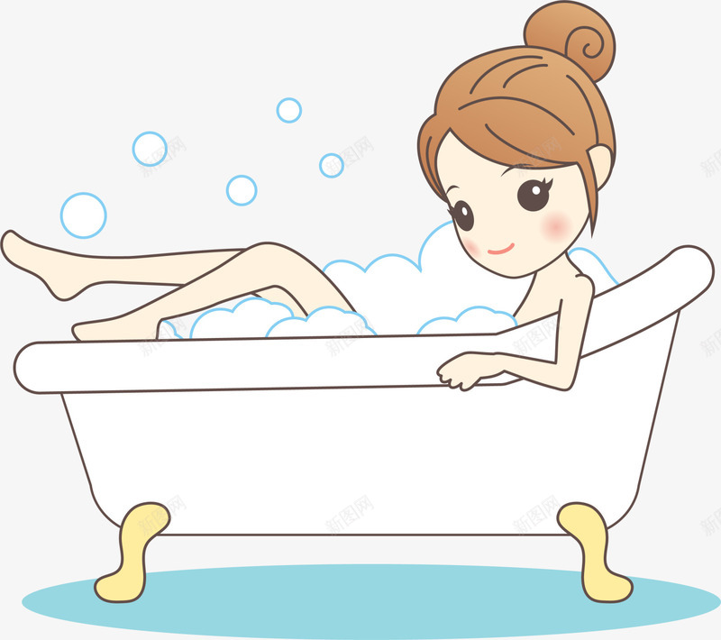 卡通洗澡女孩png免抠素材_新图网 https://ixintu.com 卡通女孩 泡泡浴 洗浴 洗澡 清洁 装饰图案