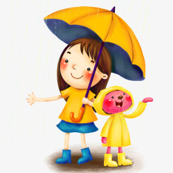 雨中女孩女孩和小熊雨中漫步高清图片