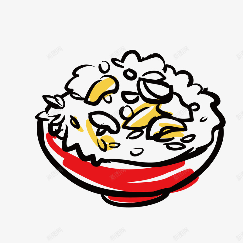 一碗米饭手绘图案png免抠素材_新图网 https://ixintu.com 大米 小碗 手绘图 稻谷 米饭 美味的 食物