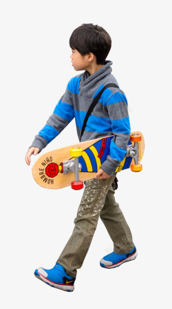 摄影拿着滑板的小男孩素材