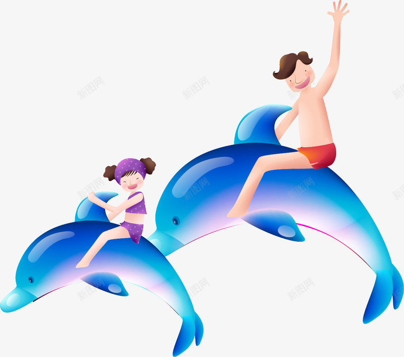 骑着海豚的小孩矢量图ai免抠素材_新图网 https://ixintu.com 卡通 可爱 小孩 海豚 矢量图