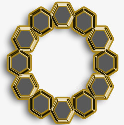 六边形圆环金色装饰元素高清图片