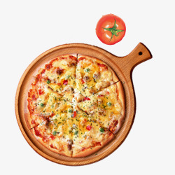 披萨盘实物西红柿盘装披萨高清图片