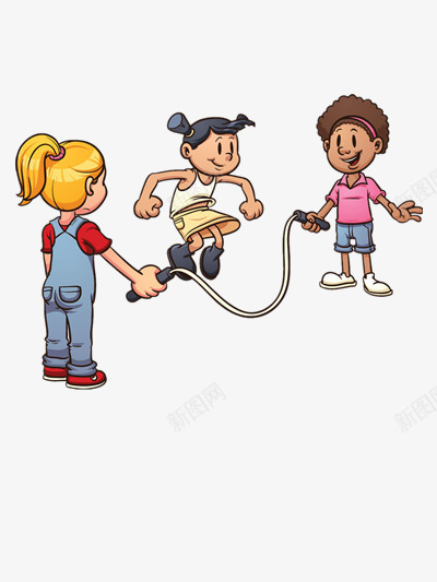 三个小孩跳绳png免抠素材_新图网 https://ixintu.com 卡通 可爱 彩色 绳子