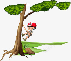 卡通小孩爬树素材