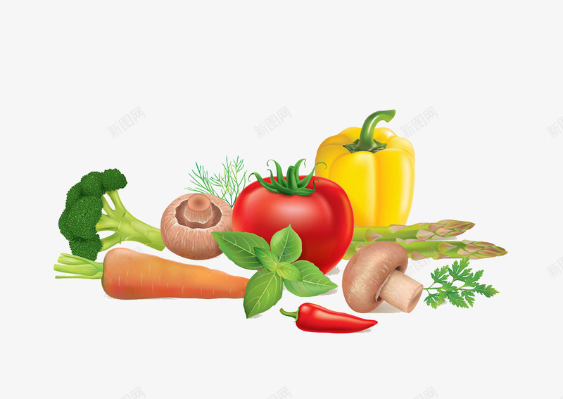 各种新鲜蔬菜png免抠素材_新图网 https://ixintu.com 番茄 蔬菜 蘑菇 黄椒