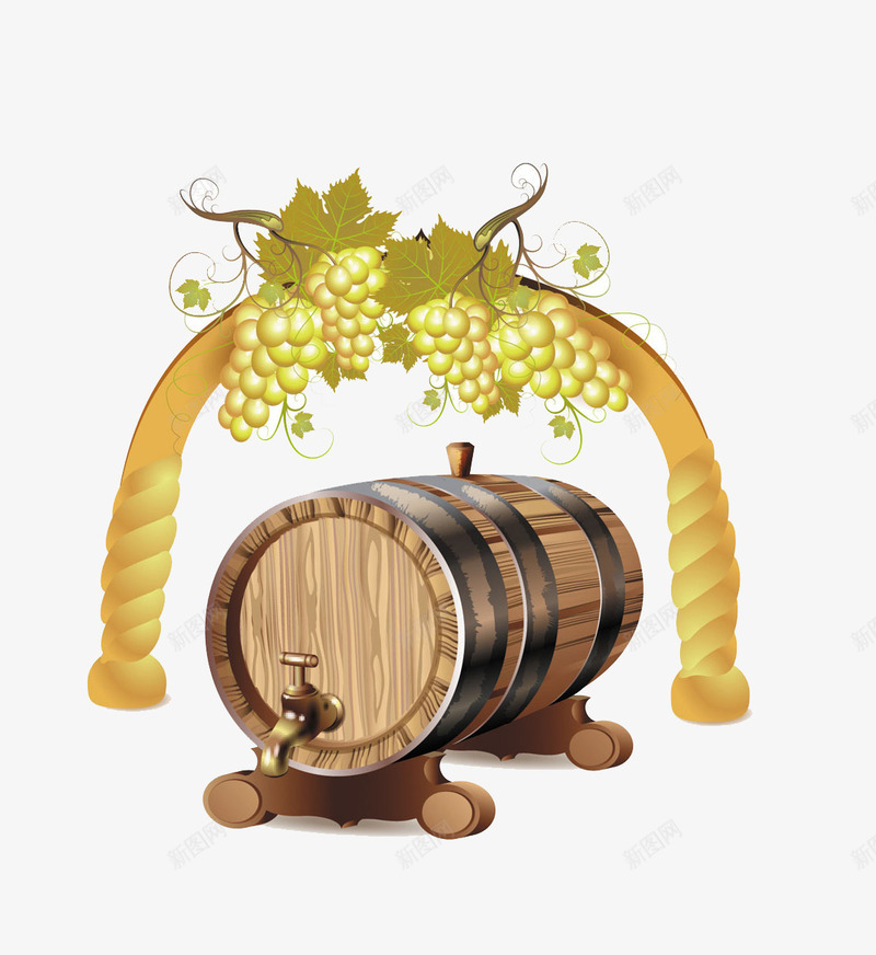 葡萄酒手绘插画图png免抠素材_新图网 https://ixintu.com 手绘 插画 葡萄 葡萄酒 酒桶