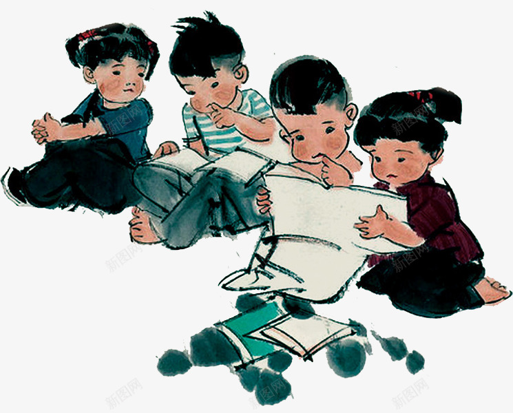 卡通小孩读书png免抠素材_新图网 https://ixintu.com 书本 卡通 小孩 读书