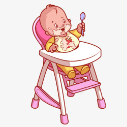 坐着的婴儿坐着椅子上吃饭的卡通小婴儿矢量图高清图片