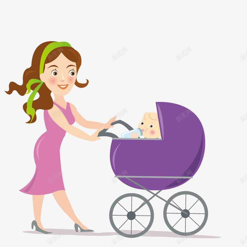 推着婴儿的妈妈png免抠素材_新图网 https://ixintu.com 妈妈 婴儿 婴儿车