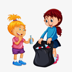 小孩捡贝壳红蓝色捡垃圾的两个卡通小孩矢量图高清图片